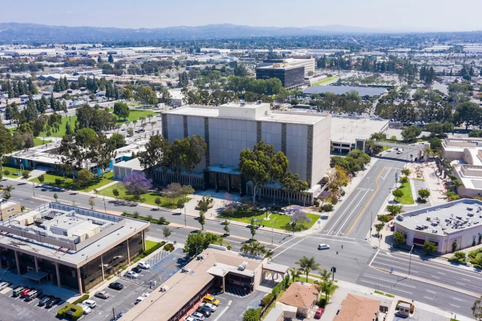 Aerial view of Norwalk, California in daytime.